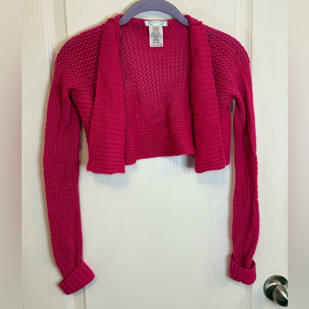 P.u.r.e. Magenta Open-Knit Cardigan